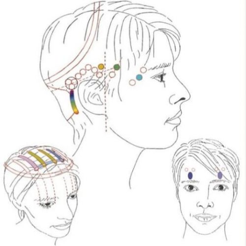 Symbolbild der Punkte von Access Bars an einem gezeichneten Kopf